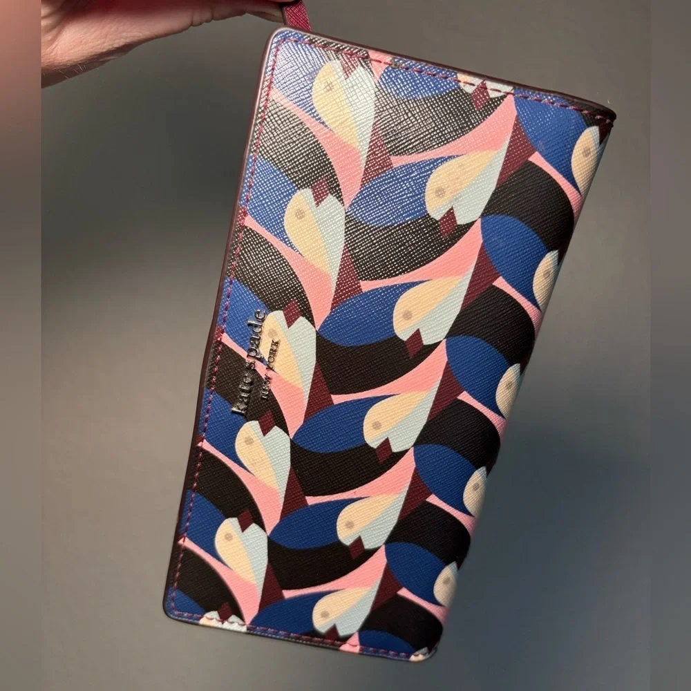 Kate Spade Cameron Geo Birds Large Slim Bifold Wallet